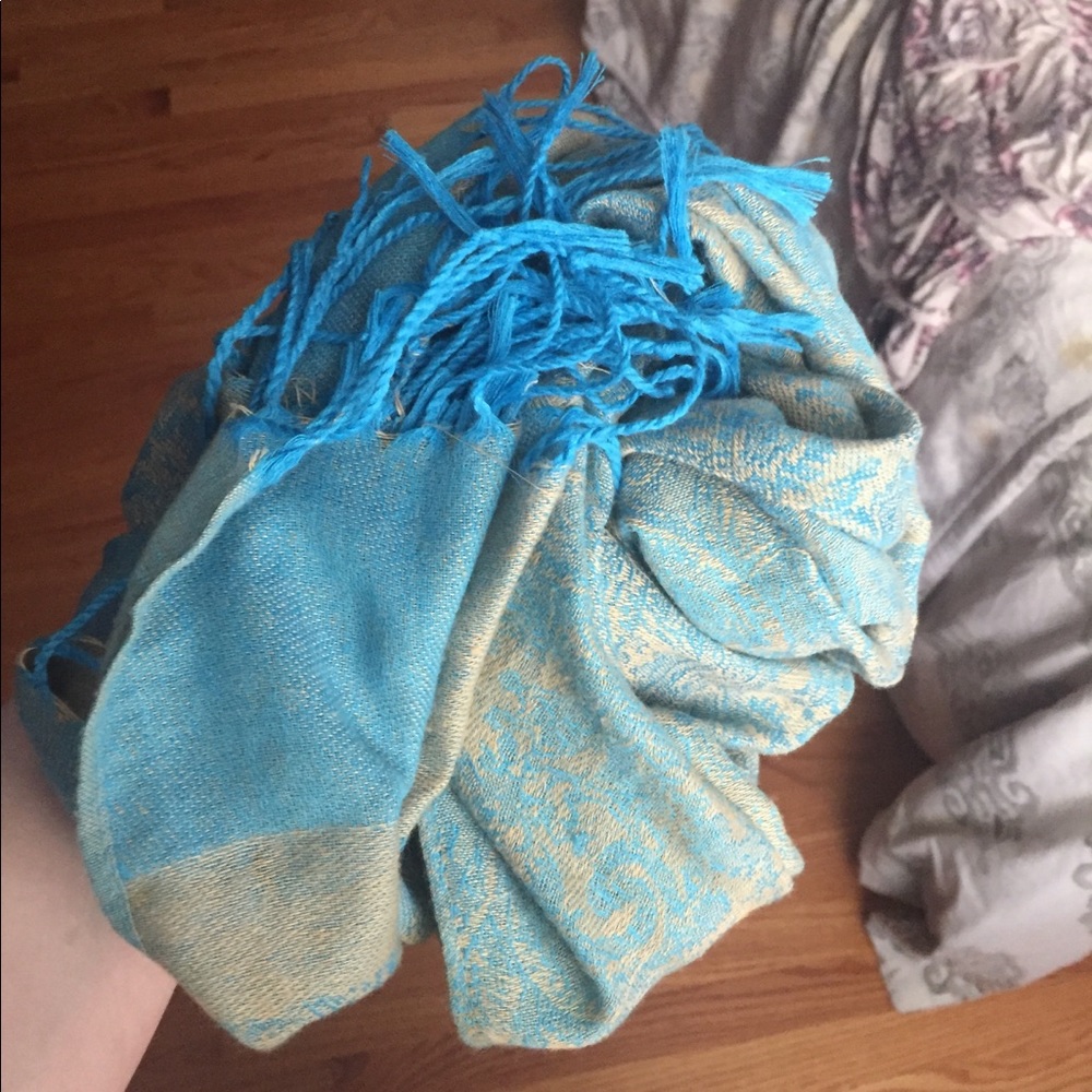 Teal & Gold Paisley Fringe Scarf